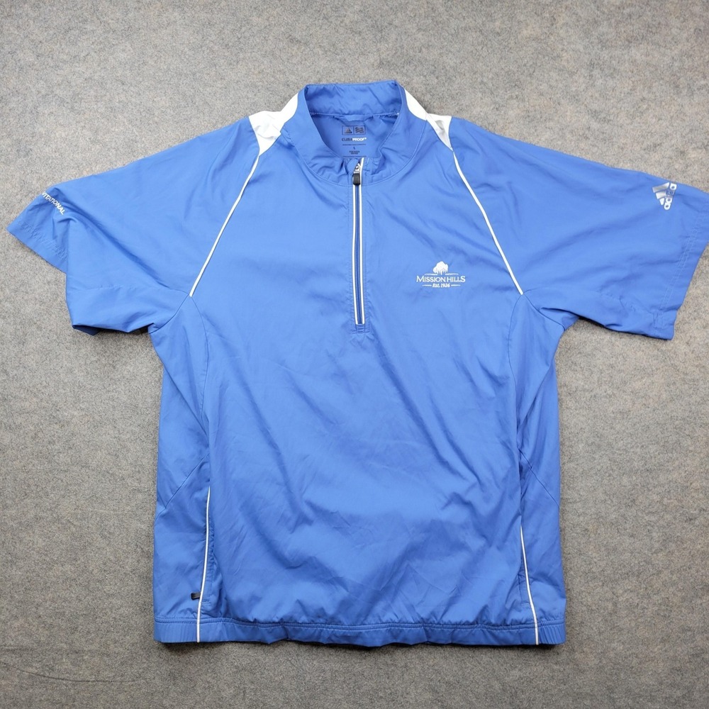Adidas Jacket Mens Large Blue 1/4 Zip Golf Windbreaker ClimaProof Mission Hills